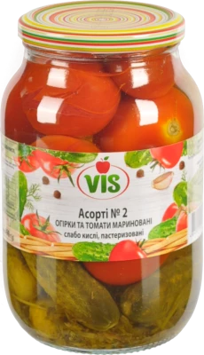 Асорті огірки та томати Vis 980г слабо кислі мариновані