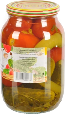 Асорті огірки та томати Vis 980г слабо кислі мариновані