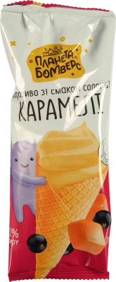 Морозиво Планета Бомверс 70г ріжок карамель
