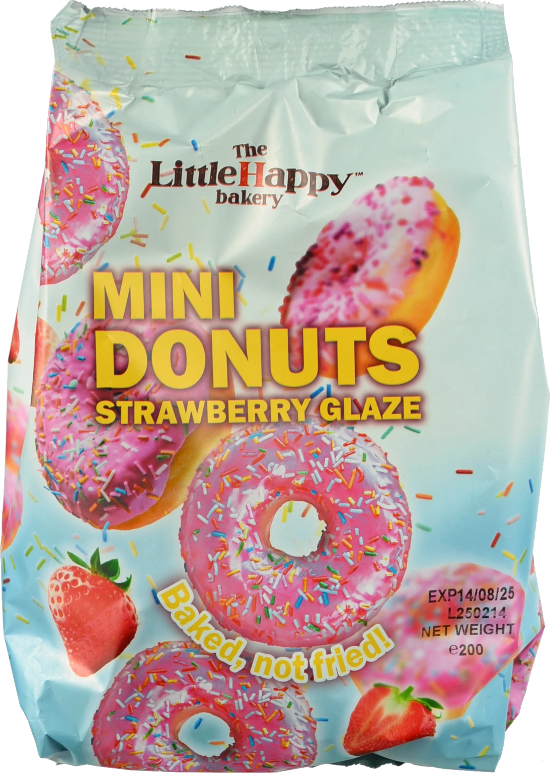 Міні пончики LittleHappy bakery 200г полунична глазурь