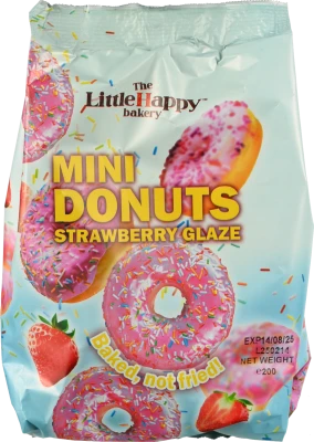 Міні пончики LittleHappy bakery 200г полунична глазурь