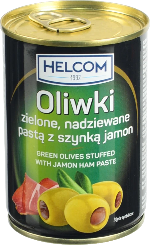 Оливки Helcom 300мл фаршировані пастою з шинки