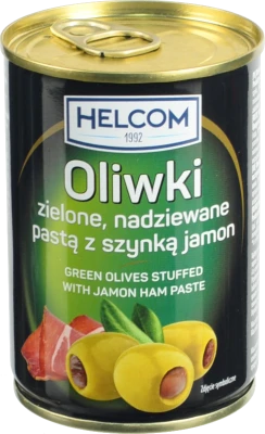 Оливки Helcom 300мл фаршировані пастою з шинки
