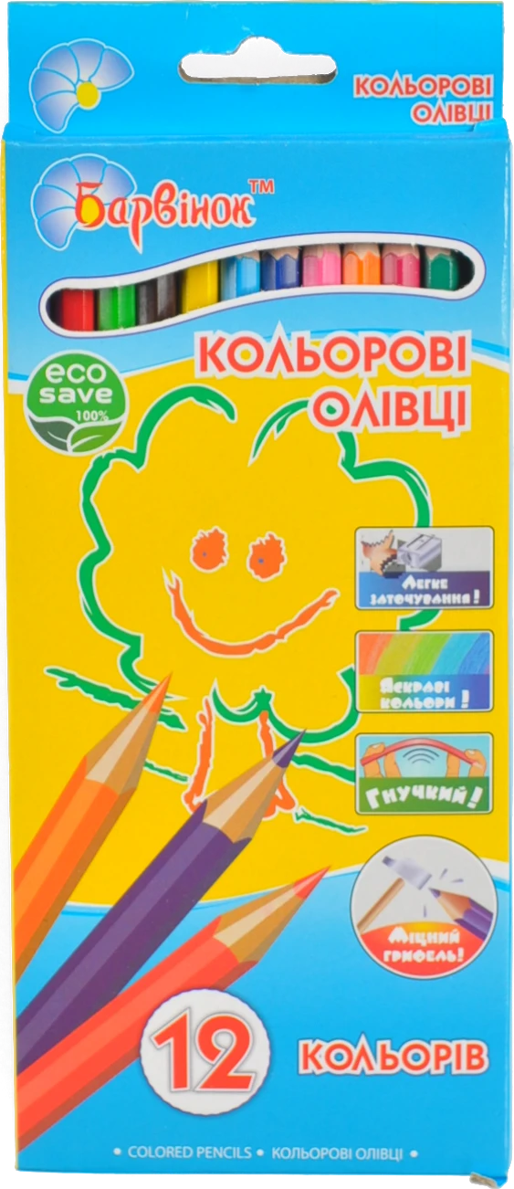Олівці кольорові Барвинок 12 кол пластикові