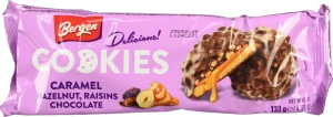 Печиво Bergen Cookies 130г Карамель, Фундук, Родзинки та Шоколад