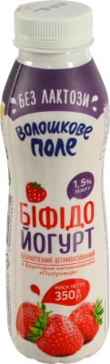 Біфідойогурт Волошкове поле 350г 1.5% полуниця безлактозний п/пл
