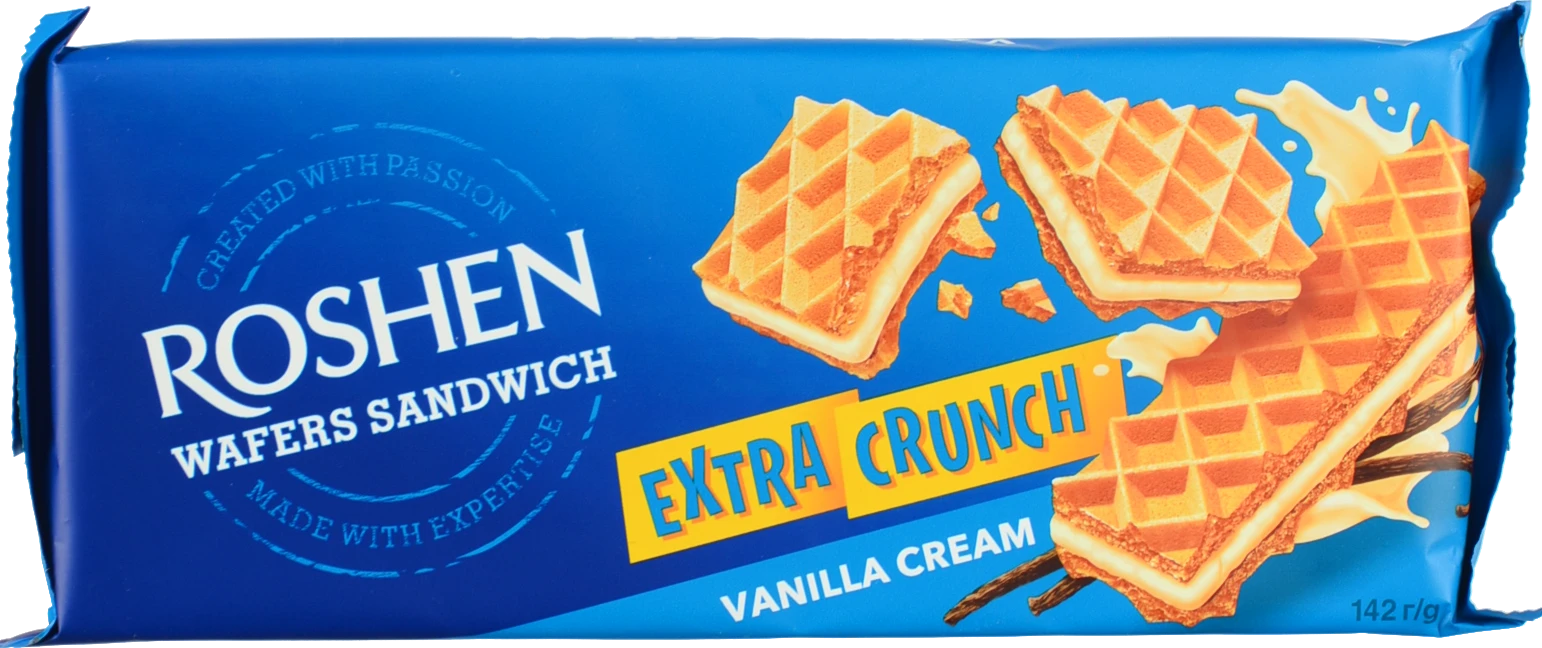 Вафлі Milk Vanilla Extra Crunch Wafers Sandwich Roshen м/у 142г