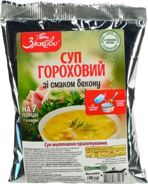 Суп миттєвого приготування зі смаком бекону Гороховий Злаково 180г