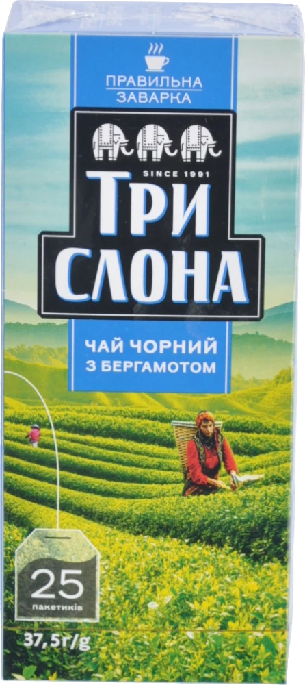 Чай Три слона чорний з бергамотом 25 пакетиків