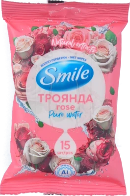 Серветки вологі з натуральними екстрактами Бурбонська троянда Smile 15шт