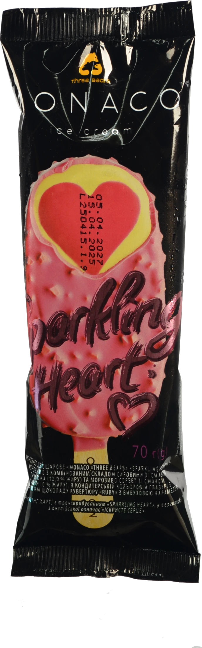 Морозиво Три Ведмеді 70г monaco sparkling heart лимон малина двошарове глазур паличка