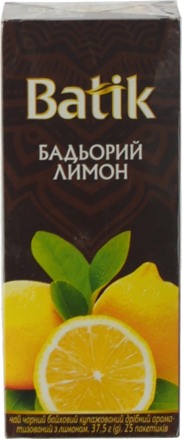 Чай чорний байховий купажований дрібний ароматизований з лимоном Бадьорий Лимон Batik к/у 25х1.5г