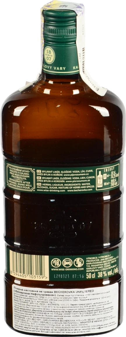 Лікер Becherovka 0.5л 38% Unfiltered на травах