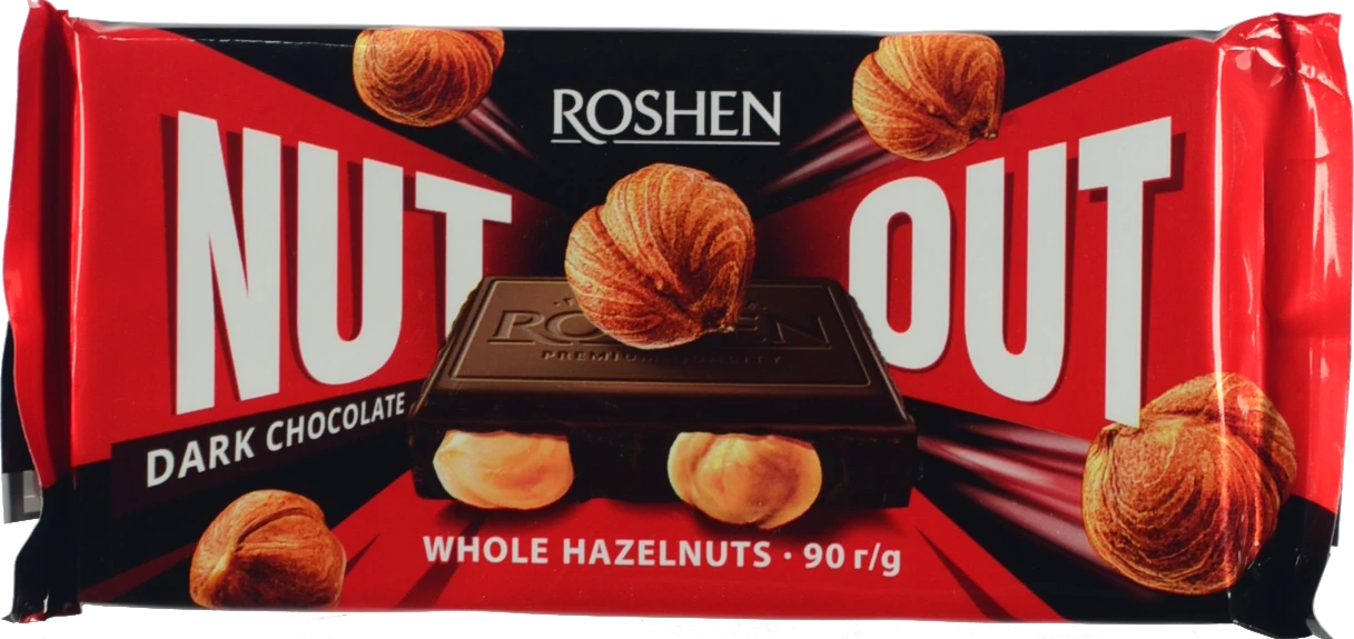 Шоколад чорний Whole hazelnuts Nut Out Roshen м/у 90г