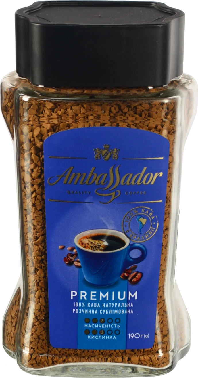 Кава натуральна розчинна сублімована Premium Ambassador с/б 190г