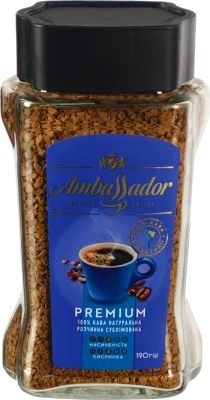 Кава натуральна розчинна сублімована Premium Ambassador с/б 190г