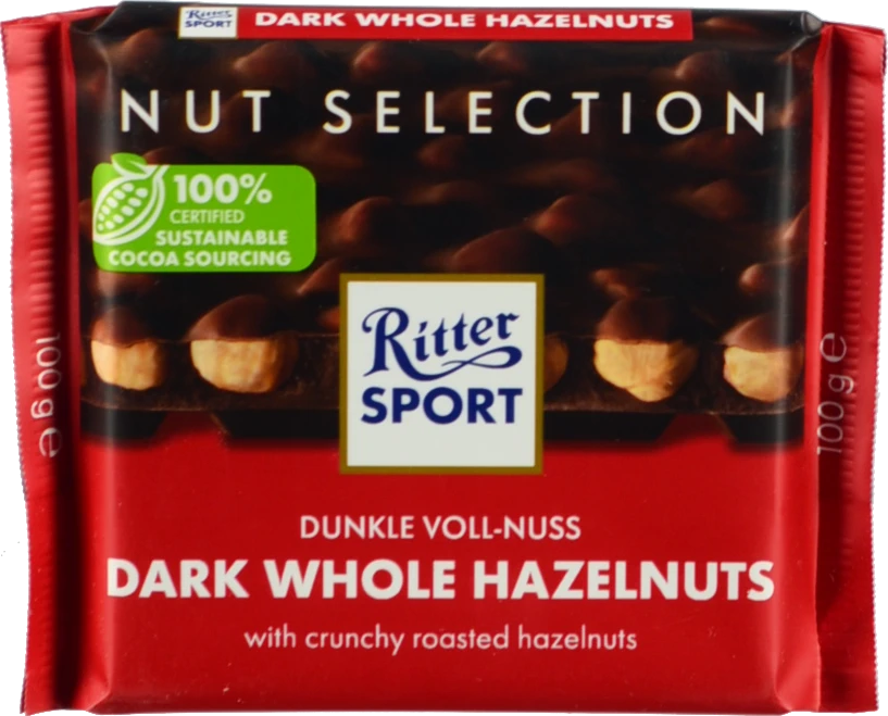 Шоколад чорний з цільним лісовим горіхом Ritter Sport 100г