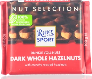 Шоколад чорний з цільним лісовим горіхом Ritter Sport 100г