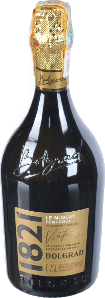 Вино ігристе 0.75л 10-13.5% біле напівсолодке мускатне 1821 Vintage Bolgrad