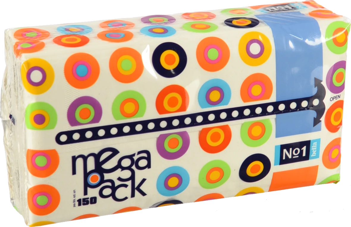 Хустинки паперові універсальні 2-х шарові №1 Mega Pack Bella 150шт