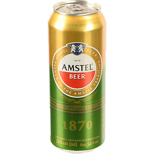 Пиво 500мл 5% світле фільтроване пастеризоване Amstel з/б