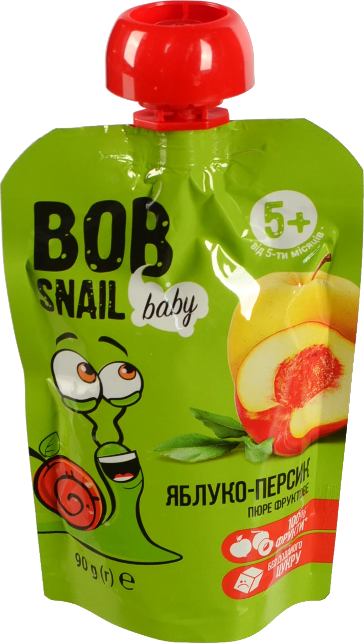 Пюре для дітей від 5міс фруктове Яблуко-персик Baby Bob Snail д/п 90г