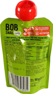 Пюре для дітей від 5міс фруктове Яблуко-персик Baby Bob Snail д/п 90г