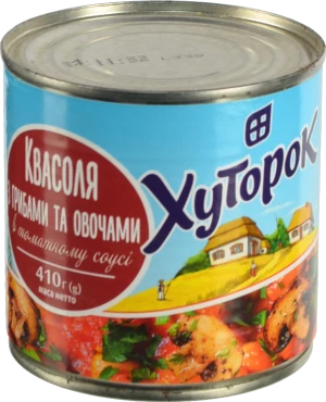 Квасоля Хуторок 425г гриби овочи томатний соус з.б