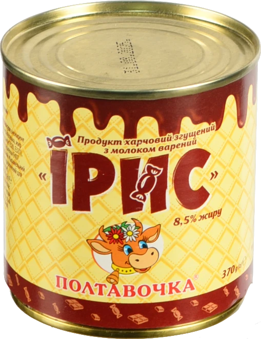 Продукт згущений 8.5% варений з рослинним жиром та цукром Ірис Полтавочка з/б 370г