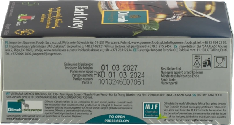Чай чорний байховий ароматизований Earl Grey Dilmah к/у 20x1.5г