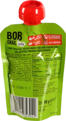 Пюре для дітей від 5міс фруктове Яблуко-манго Baby Bob Snail д/п 90г