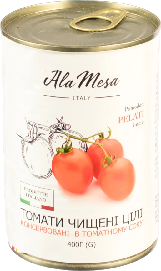 Томати Ala Mesa 400г в томатному соку цілі очищені з.б
