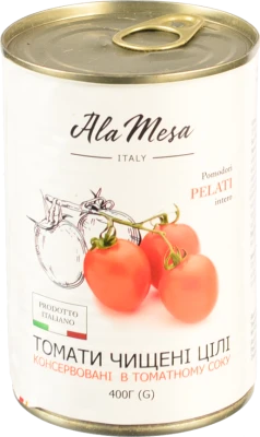 Томати Ala Mesa 400г в томатному соку цілі очищені з.б