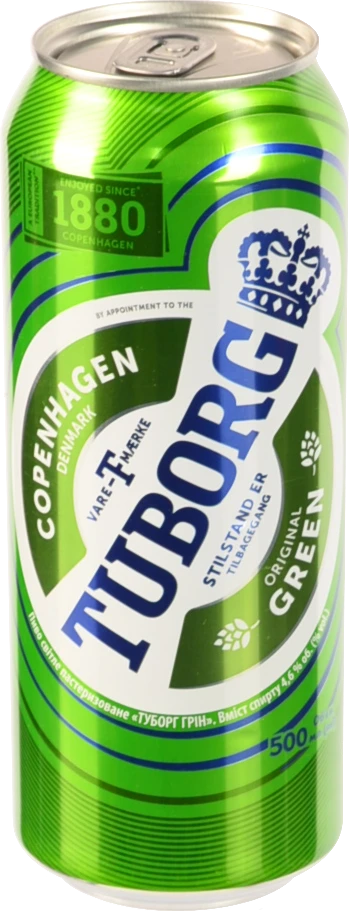 Пиво 0.5л 4.6% світле пастеризоване Tuborg Green з/б