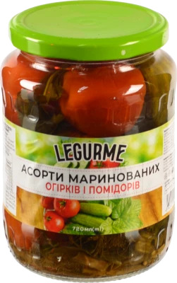 Асорті Legurme 680мл огірків та томатів мариновані