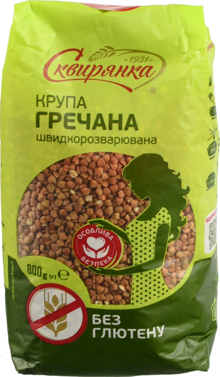 Крупа гречана ядриця швидкорозварювана без глютену Сквирянка м/у 800г