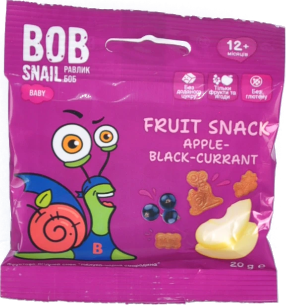 Снек фруктово-ягідний для дітей від 12міс Apple-black-currant Baby Bob Snail м/у 20г