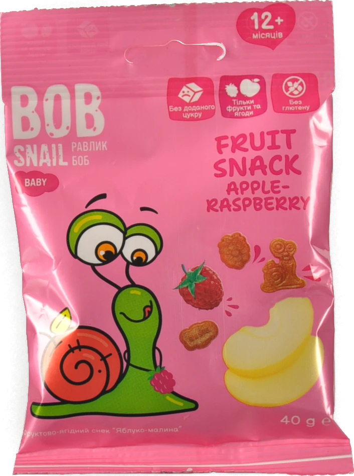 Снек фруктовий для дітей від 12міс Apple-raspberry Baby Bob Snail м/у 40г