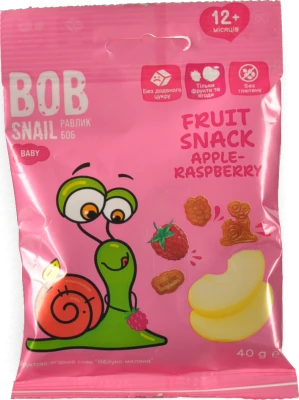 Снек фруктовий для дітей від 12міс Apple-raspberry Baby Bob Snail м/у 40г