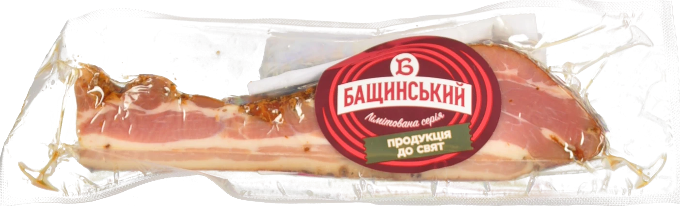 Грудинка Бащинський свиняча сирокопчена, вищий гатунок, вакуумна упаковка (~0,325 кг)
