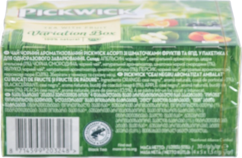 Чай чорний ароматизований зі шматочками фруктів та ягід Асорті Pickwick к/у 20х1.5г