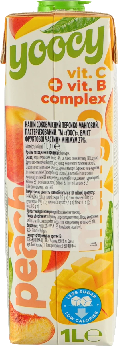 Напій Yoocy Персик-Манго+вит.С-віт.В комплекс - 1 л
