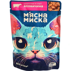 М'ясна Миска Корм консервований повнораціонний для дорослих котів Яловичина Шматочки в соусі 100г