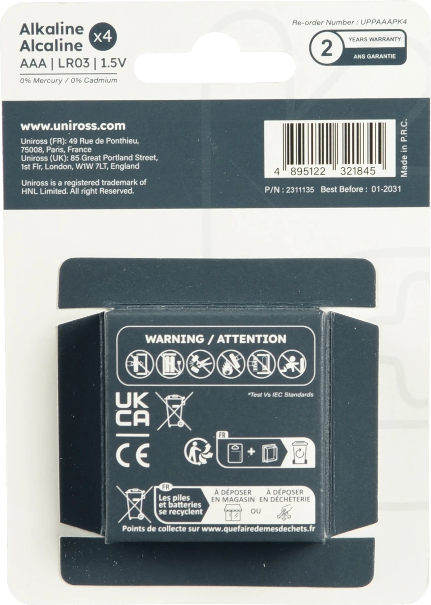 Батарейка Uniross LR03-U4 power plus 4шт