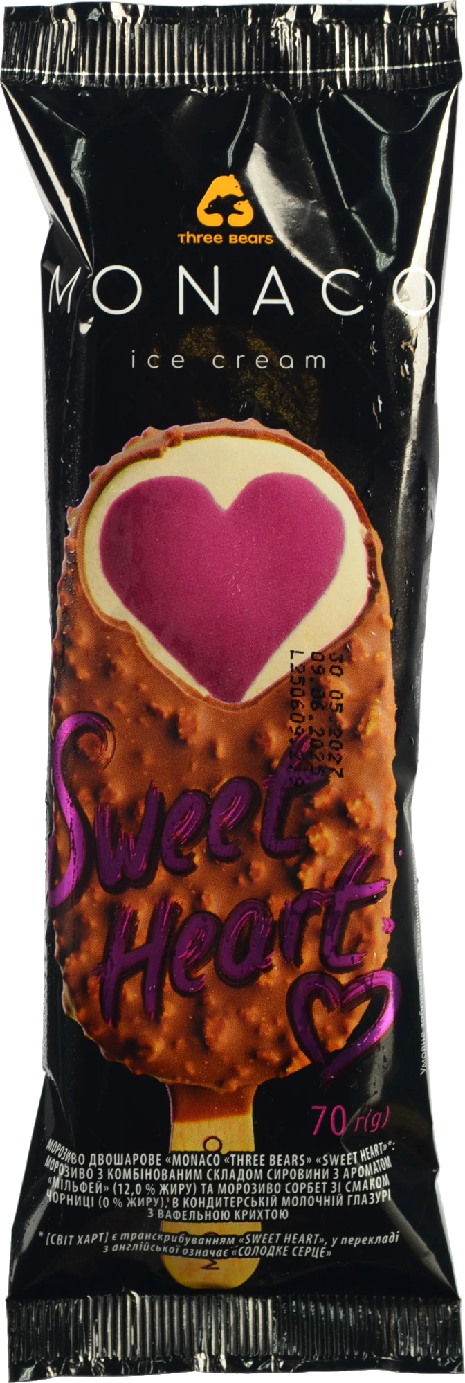 Морозиво Три Ведмеді 70г monaco sweet heart мільфей чорниця двошарове глазур паличка