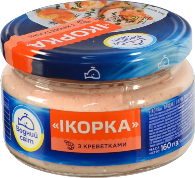 Продукт з ікрою океанічної риби та креветками пастеризований Ікорка Водний світ с/б 160г