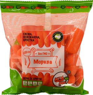 Морква «Моркішка» свіжа мита, очищена у вигляді паличок, фасована, ТМ Полтава-Сад, 420 г