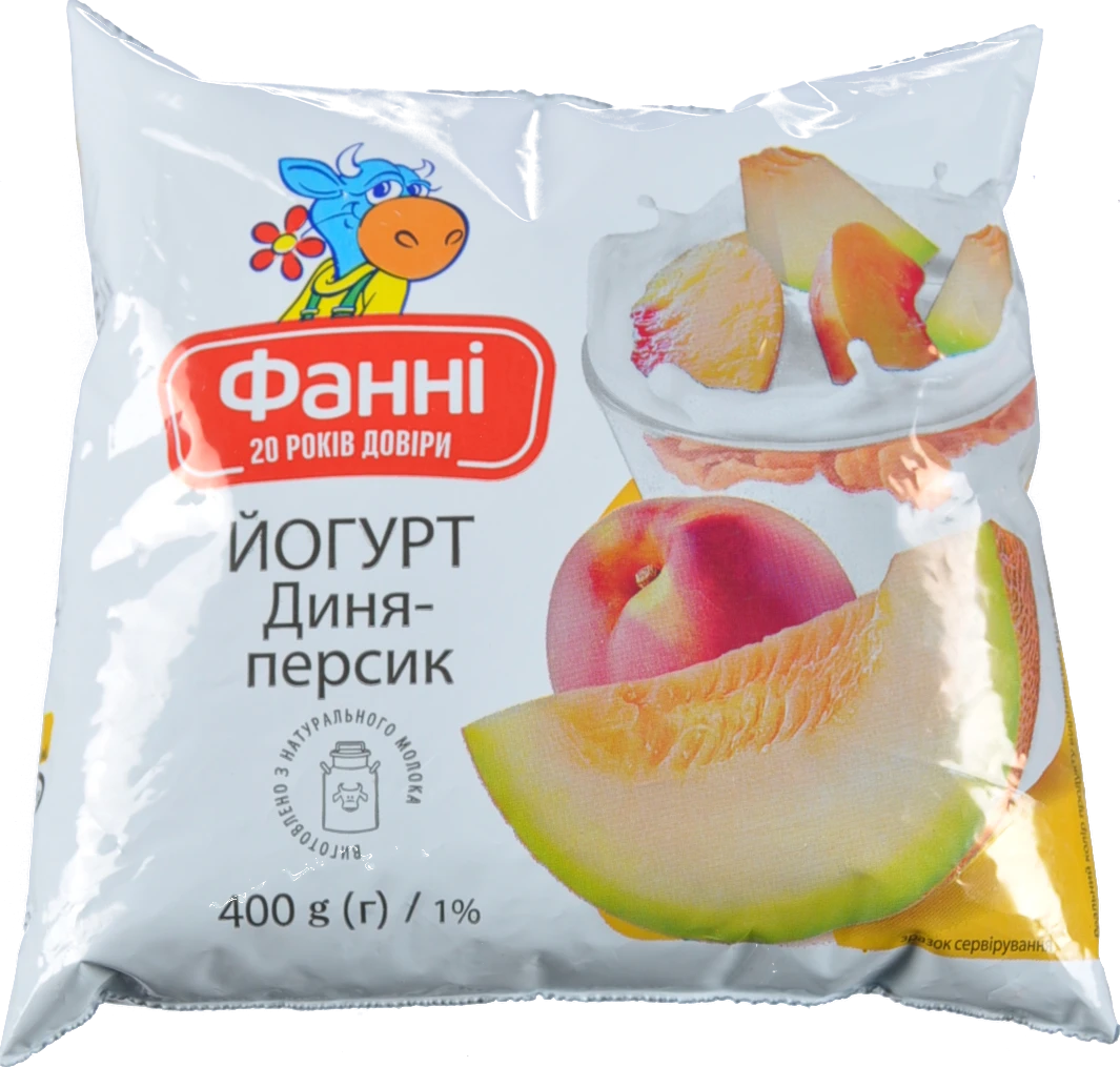 Йогурт 1% питний Диня-персик Фанні м/у 400г