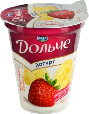 Йогурт Дольче 280г 3.2% полуниця банан