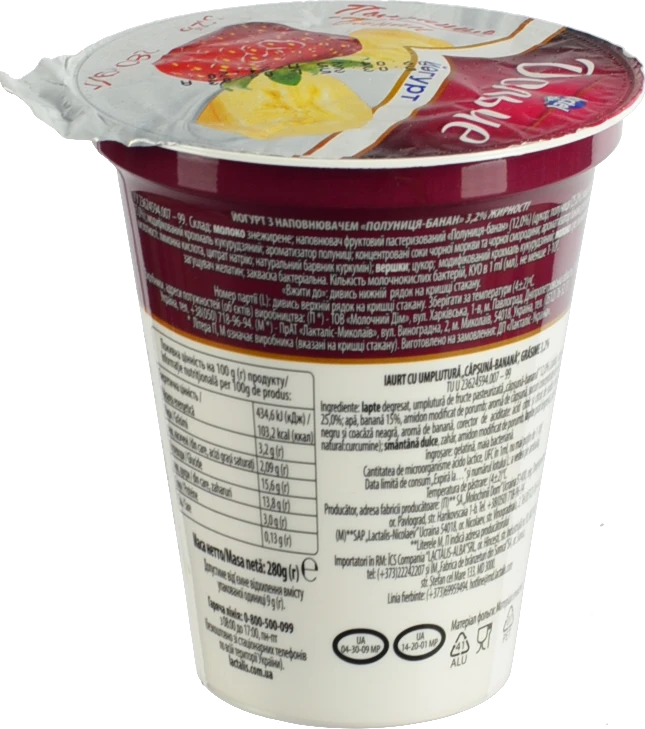 Йогурт Дольче 280г 3.2% полуниця банан